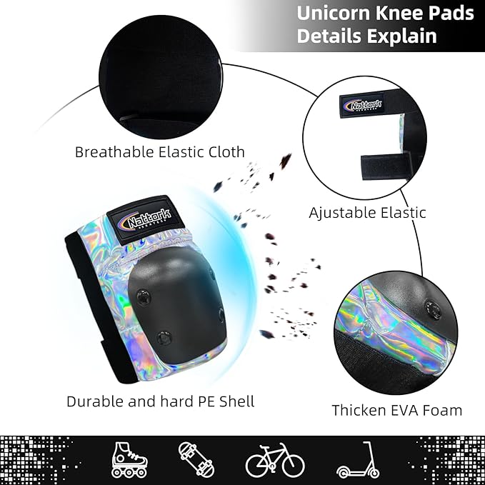 Nattork Knee Pads for Kids Youth Audlt，Knee and Elbow Pads with Wrist Guards 6 in 1 Protective Gear Set for Skateboard, Roller Skate, Inline Skates, Cycling and Scooter Boys Girls