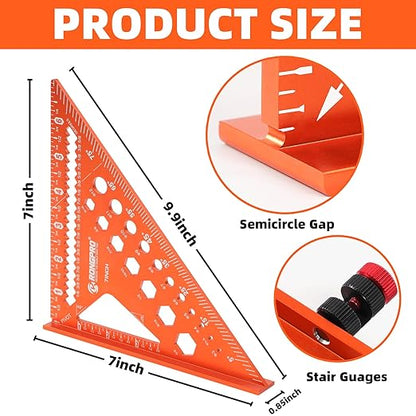 2pcs Rafter Square, 12-inch & 7-inch Carpenter Sqaure Set with Woodworking Pencil, Carpenter Measuring Layout Tool, Aluminum Alloy Triangle Ruler for Woodworking- Imperial