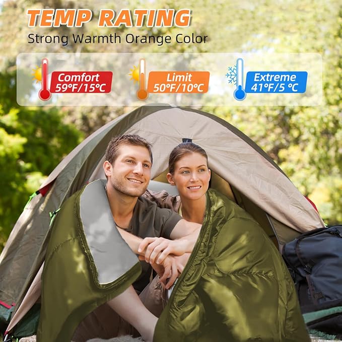 Double Sleeping Bags for Adults, 2 Person Camping Sleeping Bag for Cold & Warm Weather
