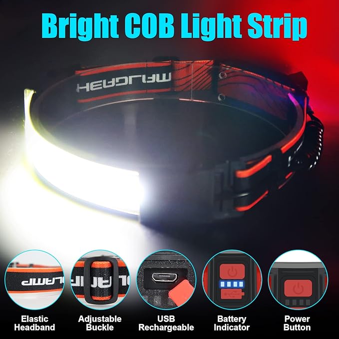 Headlamp Rechargeable, 3 Pack Bright LED Headlamps Wide Beam Head Lamp Headlight Flashlight with Red Tail Light 1200lm Lightweight Adjustable Waterproof for Biking Running Fishing Camping