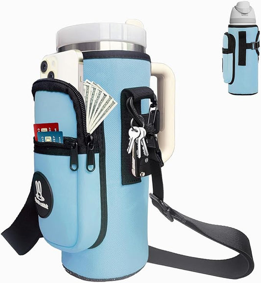 Sports rabbit Universal Water Bottle Holder – Durable Oxford & Neoprene Hybrid Design Compatible with Stanley 30/40oz Handled & 64/87oz Straight Tumblers, Adjustable Strap for Gym, Travel, Outdoors