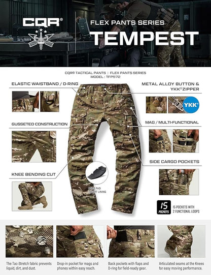 CQR Men's Flex Stretch Tactical Pants, Water Resistant Ripstop Cargo Pants, Lightweight EDC Outdoor Work Hiking Pants