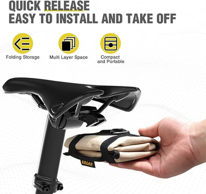 WEEROCK Bike Saddle Bag for Bicycle Tool, Foldable Small Size Waterproof Bike Seat Bag for Bike Repair Tools,Beige