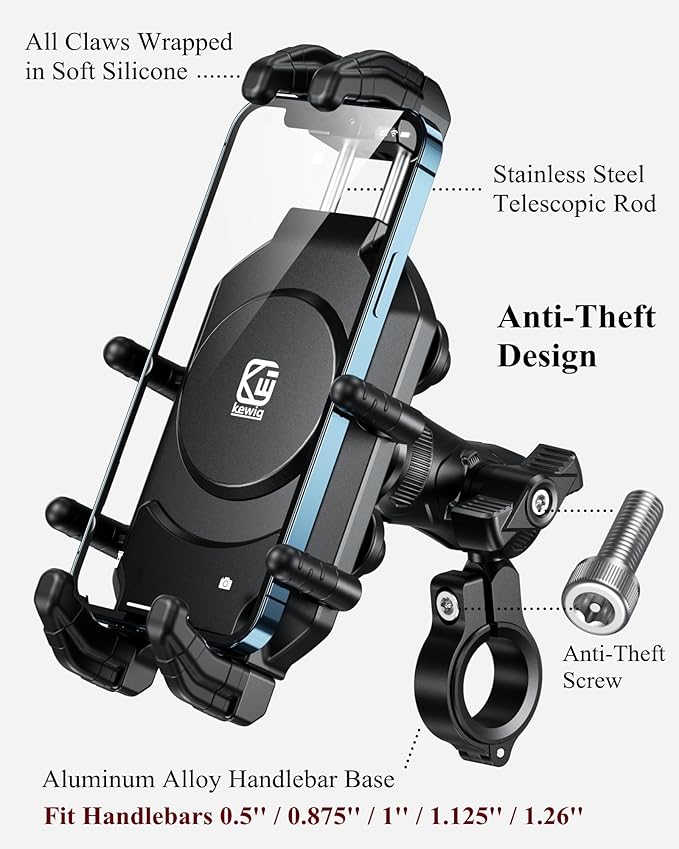 BRCOVAN Anti-Theft Motorcycle Phone Mount Holder with Vibration Dampener & High-Speed Secure Lock, Adjustable Size Handlebar Cellphone Cradle for Bike Bicycle Scooter ATV, Fit 5.4-7.2'' Smartphone