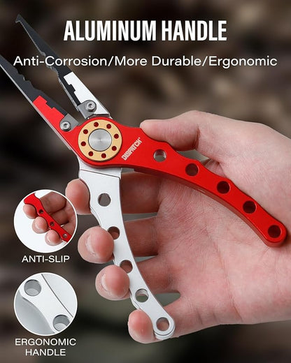 7.8" Saltwater Fishing Pliers with Needle Nose Jaws - Aluminum Grip, Tungsten Cutters | Fishing Tackle Gifts, Fishing Multitool, Red/White