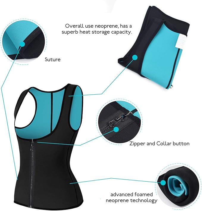 Women Neoprene Sauna Vest Waist Trainer Hot Sweat Slim Corset Body Shaper with Zipper Workout Tank Top