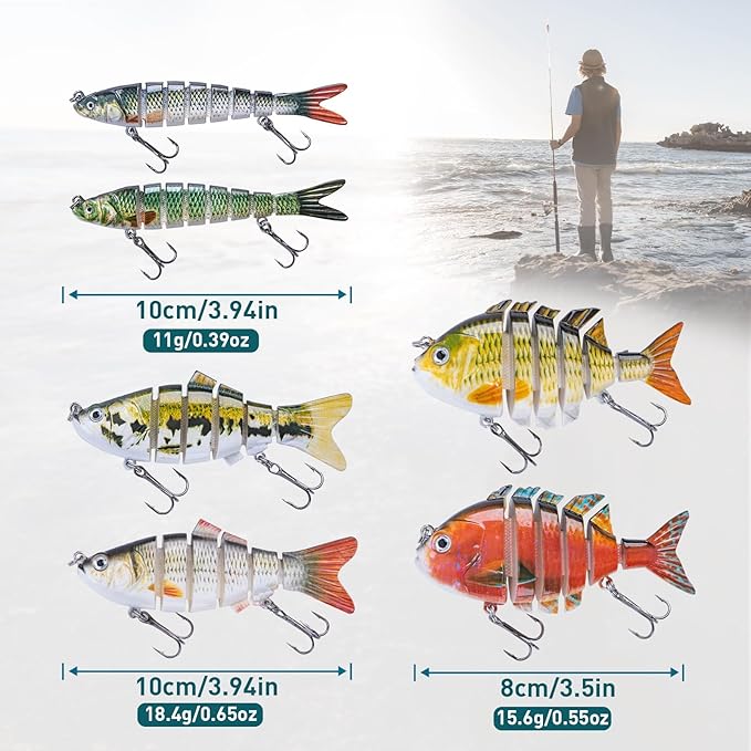 Goture Bass Fishing Lures, Lifelike Jointed Swimbait for Bass Trout Walleye Crappie Pike, Slow Sinking Segment Swimming Bait Fishing Lures for Freshwater and Saltwater, Gifts for Men