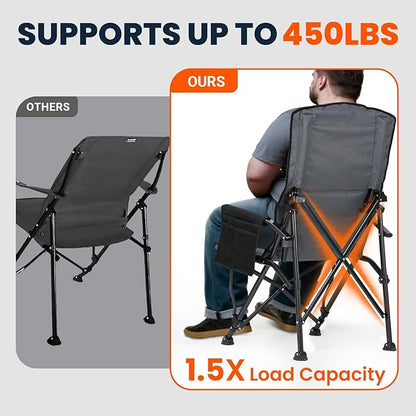 Overmont Back Support Camping Chair for Adults - Oversized with Adjustable High Backrest - Heavy Duty Folding Chair Supports 450 LBS - Cup Holder & Side Pocket – Perfect for Outdoor, Lawn, Beach Use