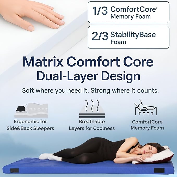 Hazli Matrix Comfort-Cell Memory Foam Camping Mattress Pad - Roll Up Mattress for Adults - Portable Cot Sleeping Pad for Camping - Floor Mat or Bed Roll for Car, SUV