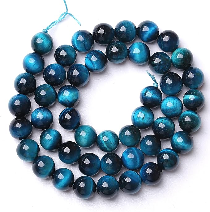 90PCS 8MM Blue Tiger Eye Beads Natural Stone Gemstone Spacer Loose Beads for Jewelry Making DIY Bracelet Semi Precious Beads Strand 2 Strands