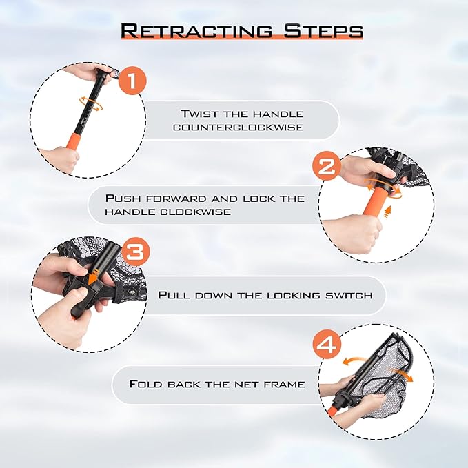 KastKing Brutus Fishing Net, Foldable Extendable Fish Landing Net, Lightweight & Portable Fishing Net with Soft EVA Foam Handle, Holds up to 44lbs/20KG, Fish-Friendly Mesh for a Safe Release