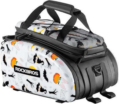 ROCKBROS Bike Rack Bag Trunk Halloween Pattern Waterproof Bike Bags for Bicycle Rear Rack EVA Hard Shell Bicycle Rear Seat Cargo Pack Pannier 35L
