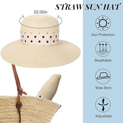 Beach Hats for Women Oversize Wide Brim Straw Sun Hat Foldable UV Protection Hat for Travel