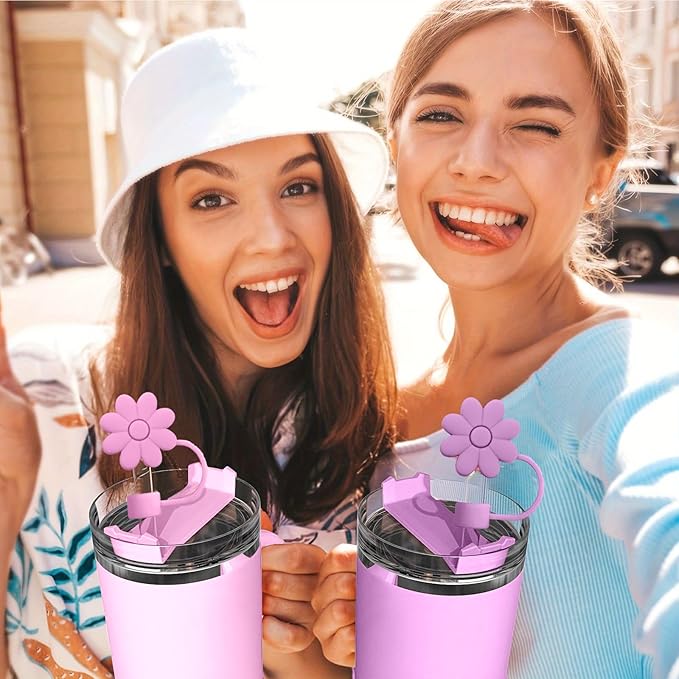 Silicone Straw Covers Toppers for Stanley Cups 30&40 Oz Tumbler Accessories 6PCS Flower Straw Caps Mixed Color Dust-Proof Reusable Straws Tips Protectors for Stanley Cup 10mm 0.4in Straws