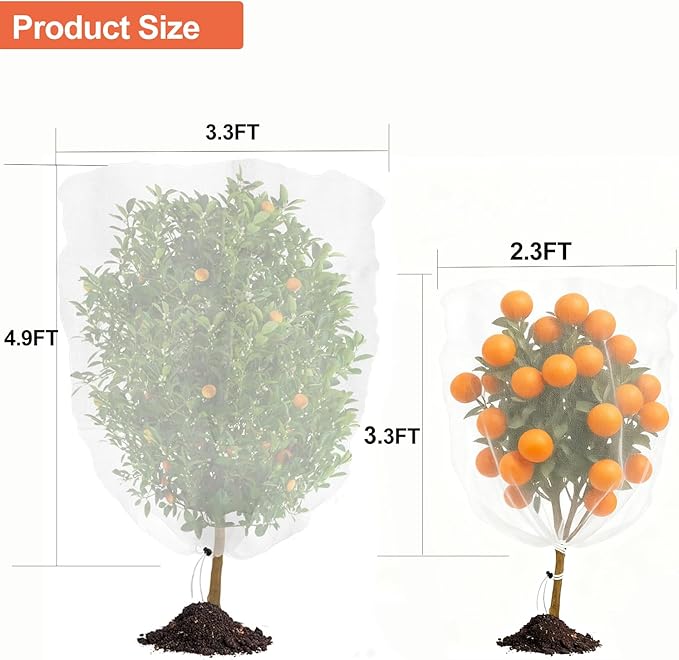 Garden Mesh Netting with Drawstring & Zipper,2PACK Pest Barrier Insect Netting Plant Mesh Cover for Vegetable Flowers Fruits Plants (2.3FTx 3.3FT+3.3FT x 4.9FT)