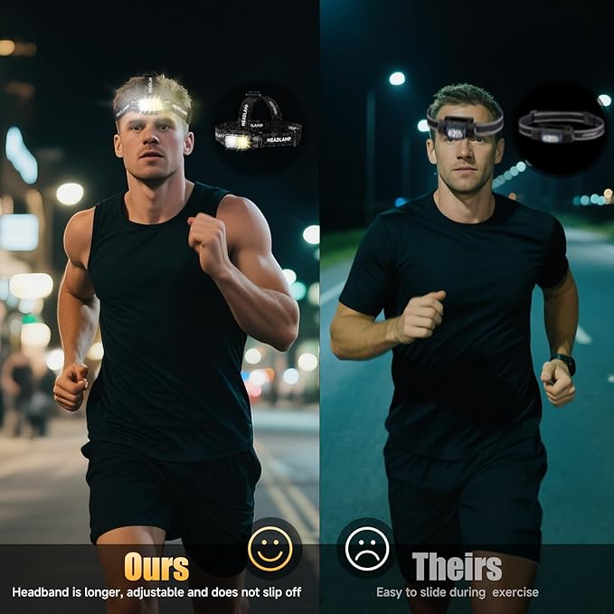 Rechargeable LED Headlamp 3 Pack, High Lumen Super Bright Head Lamp with Red Light, Motion Sensor, 5 Modes, 90° Adjustable, Waterproof Lightweight Headlamps for Adult Running, Camping, Hiking