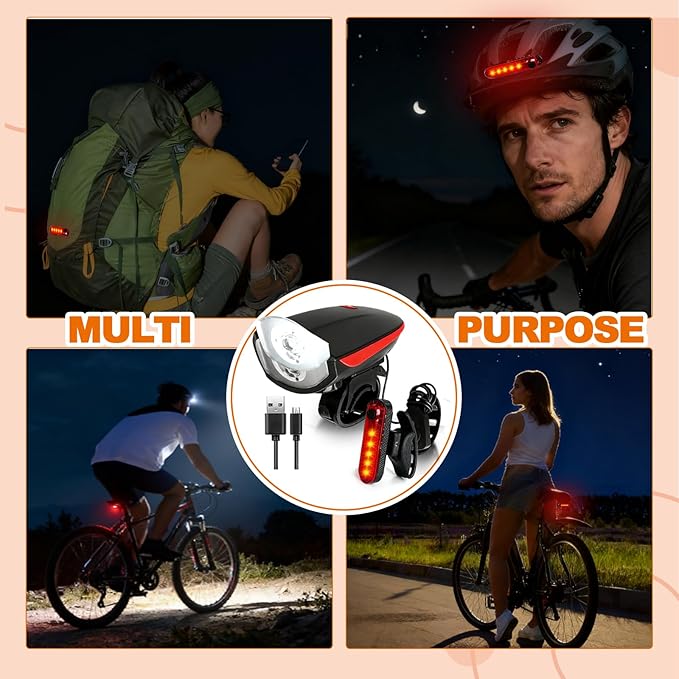 6 Sets Bright LED Bike Light Set Waterproof Bicycle Light Rechargeable USB Bicycle Front Headlight Back Taillight Mountain Cycling Accessories for Men Women Night Road Riding