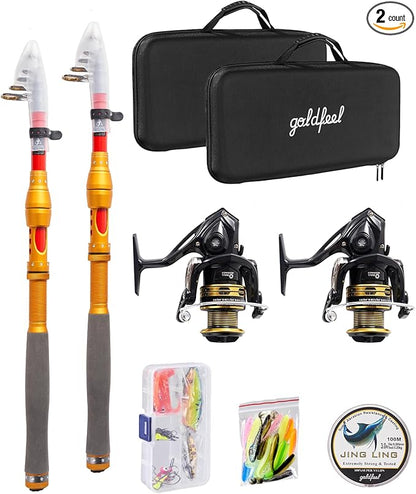 GOLDFEEL 6.9 Ft Carbon Fiber Fishing Rod and Reel Combo - Medium Power Fast Action Spinning Rod with Pre-Spooled Reel, Portable Travel Case for Saltwater Freshwater Fishing