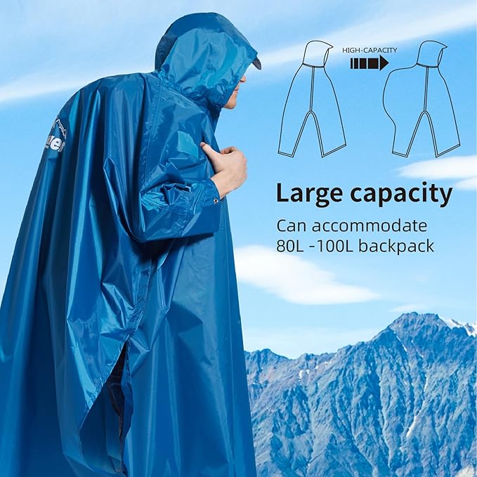 longsinger Hooded Rain Poncho for Adult with Pocket Waterproof Lightweight Unisex Raincoat for Hiking Camping Emergency