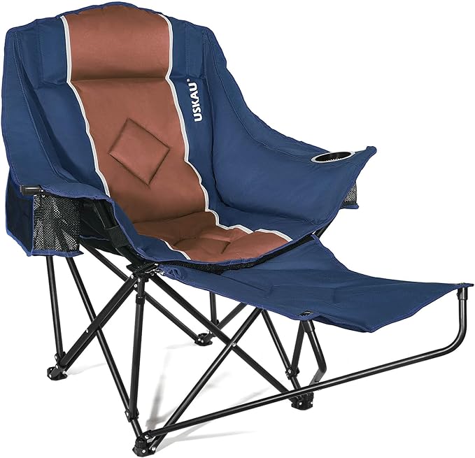 Camping Chair with Removable Footrest, Oversized Outdoor Chair with Headrest & Cup Holders, 400lb Capacity Lawn Chair for Sports Backyard Fishing