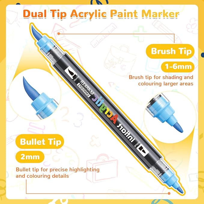 60 Colors Dual Tip Acrylic Paint Markers Automatic Ink Control Acrylic Paint Pens, Fine & Brush Tip Acrylic Markers Set for Christmas Decorations, Glass, Stone, Wood, DIY & Art Supplies