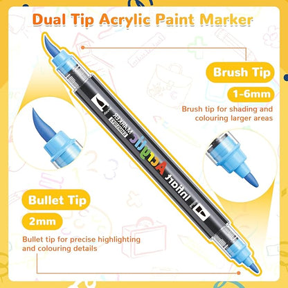 60 Colors Dual Tip Acrylic Paint Markers Automatic Ink Control Acrylic Paint Pens, Fine & Brush Tip Acrylic Markers Set for Christmas Decorations, Glass, Stone, Wood, DIY & Art Supplies