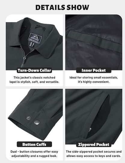 TACVASEN Mens Lightweight Windbreaker Full Zip Up Laydown Collar Jackets Light Casual Coat with Zip Pockets