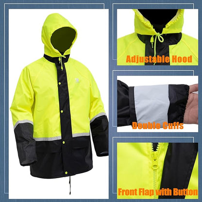 RainRider Waterproof Breathable Suits for Men - Durable Oxford Rain Jacket Coat With Pants