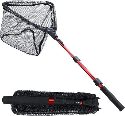 Sougayilang Fishing Net Fish Landing Net, Foldable Collapsible Telescopic Pole with EVA Handle, Durable Nylon Material Mesh, Safe Fish Catching or Releasing