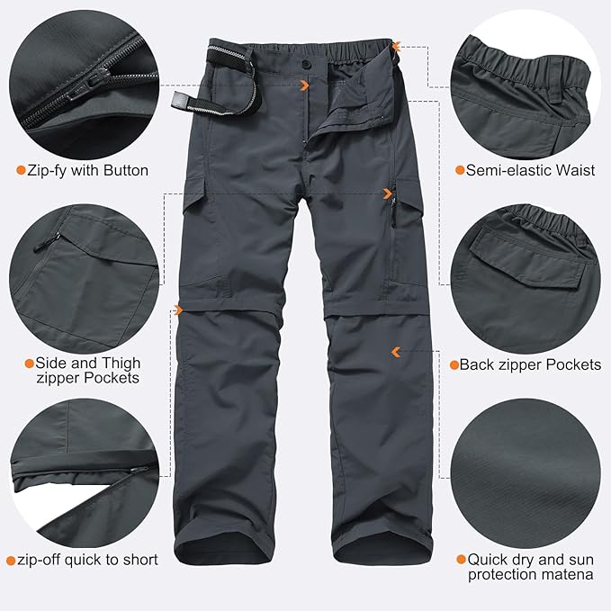 Mens Hiking Pants Quick Dry Lightweight Fishing Convertible Zip Off Safari Trousers