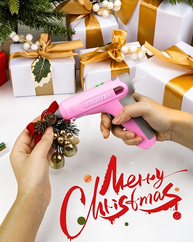 4V Pink Cordless Hot Glue Gun Kit with 30 Multi-Color Glue Gun Sticks, Fast Preheating, USB-C Rechargeable with 2600mAh Built-in Battery, Less-Drip Hot Melt Glue Gun for DIY, Crafting, Art
