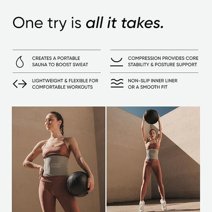 Sports Research Sweet Sweat Waist Trimmer (Core Series) - Premium Sweat Enhancing Fitness Band for Women & Men