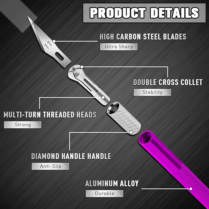 DIYSELF 2 Pack Exacto Knife for Crafts, Precision Knife Exacto Blades, Hobby Knife for Models, Craft Knife for Scrapbooking, Carving Knife for Stencil, Art, 20 Extra Blades(Purple)
