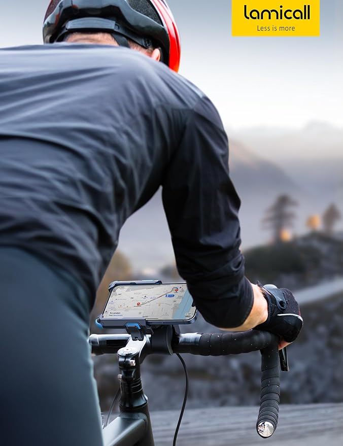 Lamicall Motorcycle Phone Mount Holder - [Camera Friendly] [1s Lock] Bike Phone Holder Handlebar Clamp, Bicycle Scooter Phone Clip, for iPhone Air, 17, 16, 15 Pro Max, Galaxy S25, 4.7-7" Phones, Blue