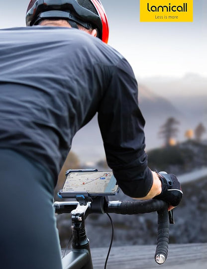 Lamicall Motorcycle Phone Mount Holder - [Camera Friendly] [1s Lock] Bike Phone Holder Handlebar Clamp, Bicycle Scooter Phone Clip, for iPhone Air, 17, 16, 15 Pro Max, Galaxy S25, 4.7-7" Phones, Blue