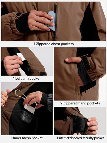 FREE SOLDIER Men's Waterproof Ski Jacket Fleece Lined Warm Winter Snow Coat with Hood Fully Taped Seams