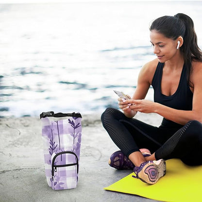 Lavender Flowers Palid Purple Water Bottle Holder with Strap Insulated Water Bottle Carrier Crossbody Bags Pouch with Phone Pocket for Travel Gym Hiking Walking Running