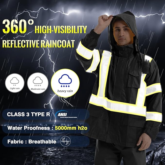 SKSAFETY Hi Vis Reflective Rain suits for Men Waterproof - High Vis Safety Rain Jacket, High Visibility Raincoat for Men