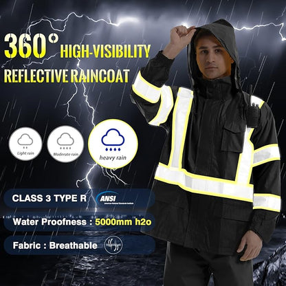 SKSAFETY Hi Vis Reflective Rain suits for Men Waterproof - High Vis Safety Rain Jacket, High Visibility Raincoat for Men