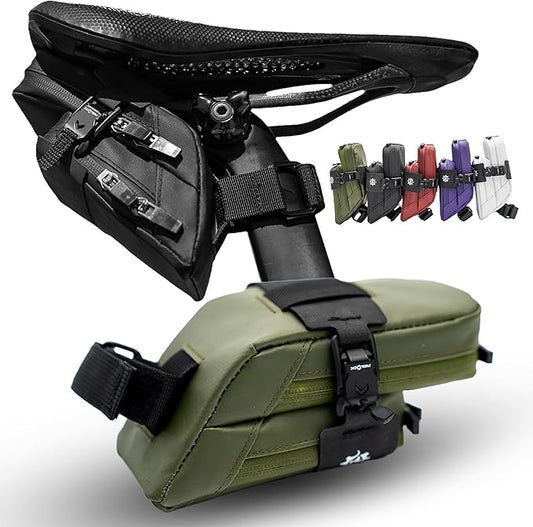 Lumiere & Co. Magnetic Quick-Release Bike Saddle Bag – Double Compartment, Low-Profile Brick Design, Designed with Fidlock's Magnetic Black V Buckle Attachment System, Mach X (Green)