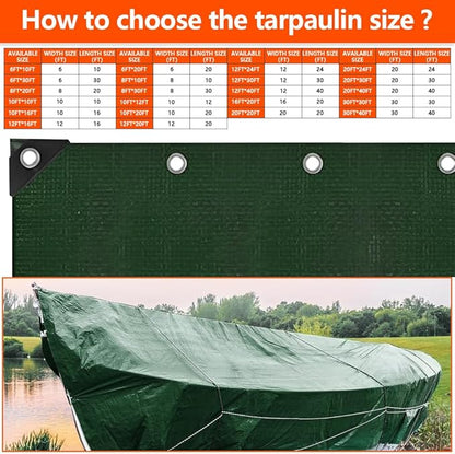 10x10Ft Tarps 5 MIL Heavy Duty Thick Waterproof Poly Tarp, UV Resistant&Tear Multipurpose Protective Cover w/Grommets and Reinforced Edges for Camping, Tent, Boat, RV, Car Green