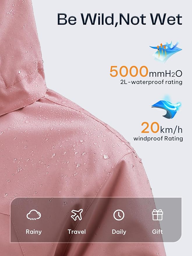 Womens Waterproof Rain jacket Lightweight Active Outdoor Raincoat with Removable Hood