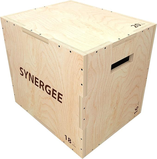 Synergee 3 in 1 Wood Plyometric Box for Jump Training and Conditioning. All in One Jump Trainer. Sizes 30/24/20, 24/20/16, 20/18/16, 16/14/12