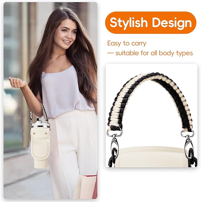 Water Bottle Carrier Bag with Phone Pocket for Stanley 40/30 oz Tumbler Neoprene Insulated Mug Sleeve Pouch with 2 Pockets & Adjustable Strap & Straw Cover for Stanley Cup Accessories