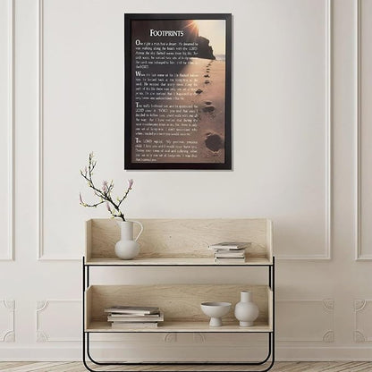 Footprints in the Sand Religious Canvas Wall Art Posters, Inspirational Beach Sunset Poem Print Poster (Black Framed 24x36inch, Footprints(7))