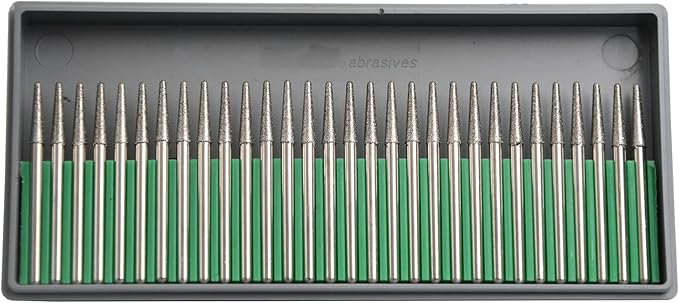 30Pcs 3mm Tapered Head,3mm Shaft,Diamond Stone Abrasive Burs Burr Grit Bits for Rotary Tool Grinding Head Jewelry Lapidary Woodworking (Tapered 3mm)