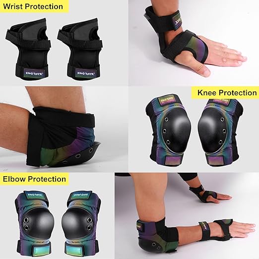Adult/Kids/Youth Knee Pad Elbow Pads, XINDAER Womens Skate Protective Gear Set 3 in 1 Knee and Elbow Pads Wrist Guards for Skateboard, Roller Skates, Skating, Scooter, Inline Skates, Cycling