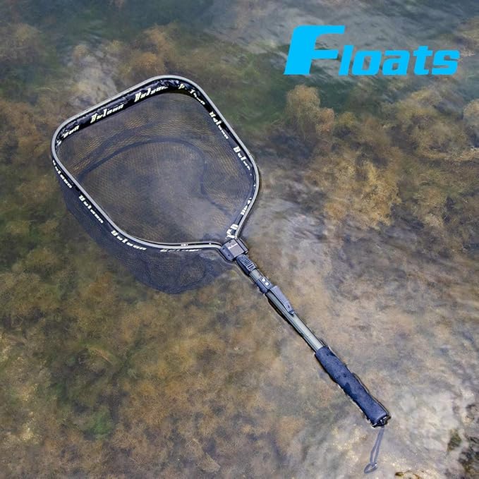 YVLEEN Floating Fishing Net - Folding Fishing Landing Net with Rubber Coating Mesh for Easy Fish Catch and Release, Fishing Net for Freshwater and Saltwater