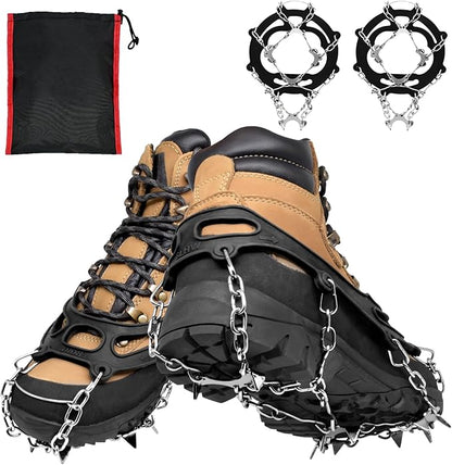 ZeeDix Crampons for Shoes, 10-Spike Stainless Steel Ice Cleats for Shoes and Boots, Slip-Resistant Shoe Spikes Traction Grips for Walking Hiking Jogging Fishing and Daily Outdoor Adventures