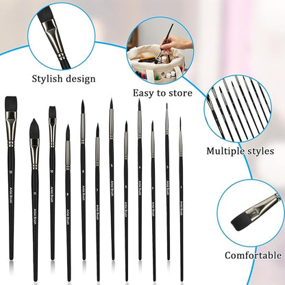 12 Pcs Face Paint Brush Set, Face Painting Brushes Acrylic Paint Brushes, Detail Paints Brush for Acrylic Painting Watercolor Oil Gouache for Halloween Party Makeup